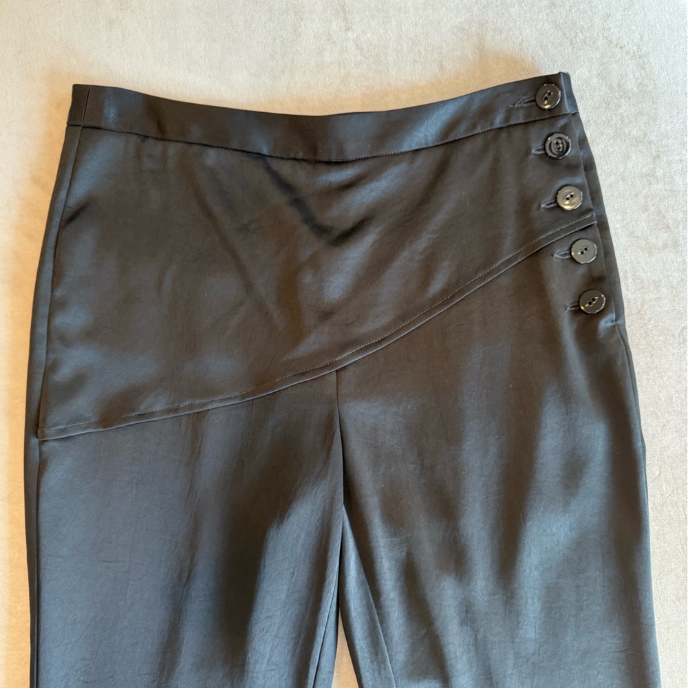 Nanette Lepore Black Satin dress tuxedo pants with side buttons- Size 2